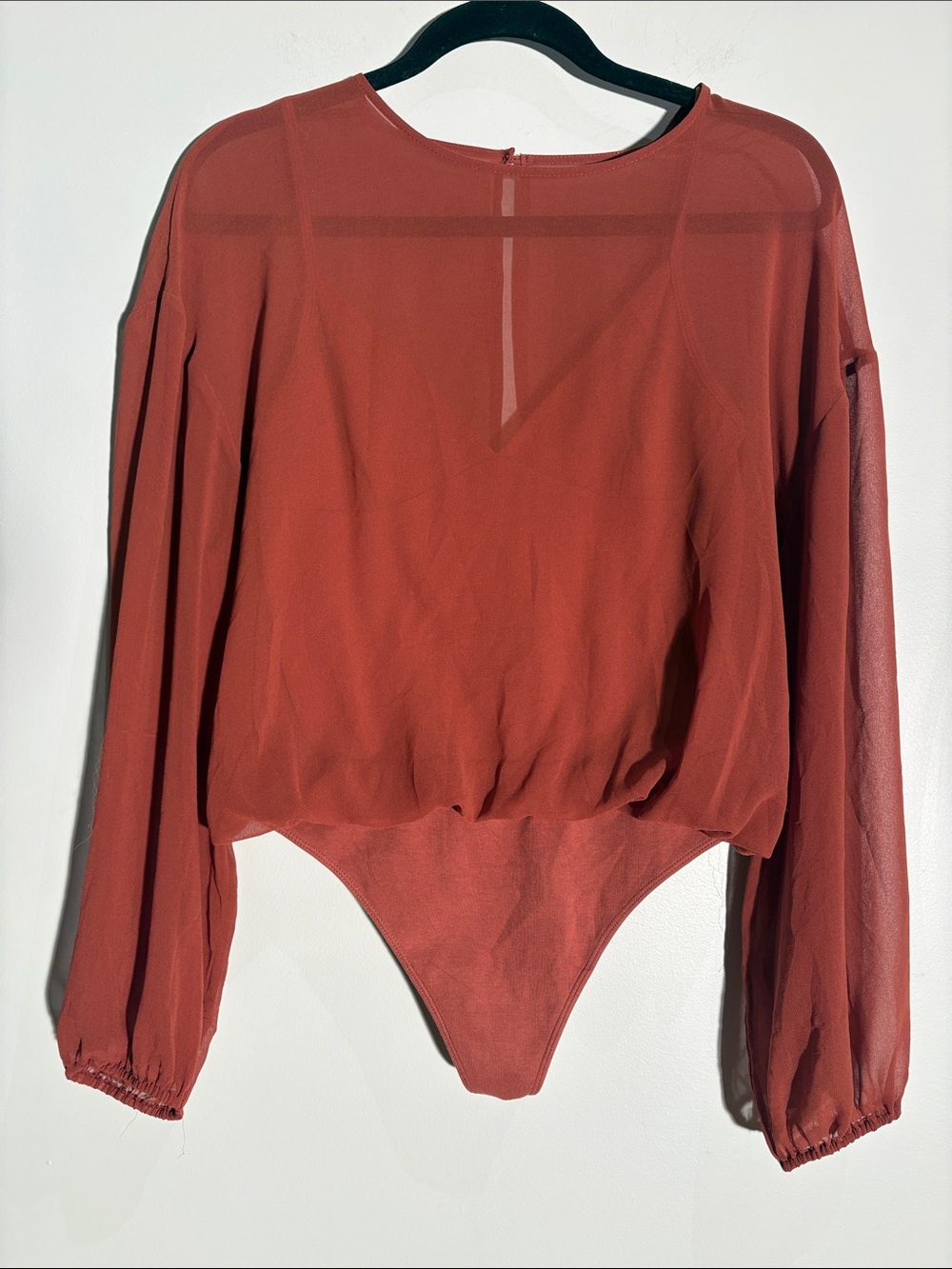 Wilfred Rust Sheer Long Sleeve Bodysuit Blouse Size L
